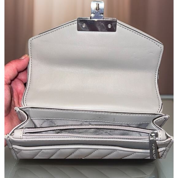 Michael Kors Gray Leather Quilted Crossbody Bag with Chain Strap - Picture 11 of 13